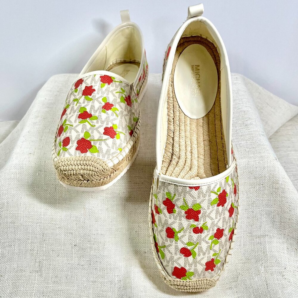 NWOT Michael Kors Floral Espadrille Flats MK Lenny Cottagecore slip-ons size 9 - Picture 3 of 16